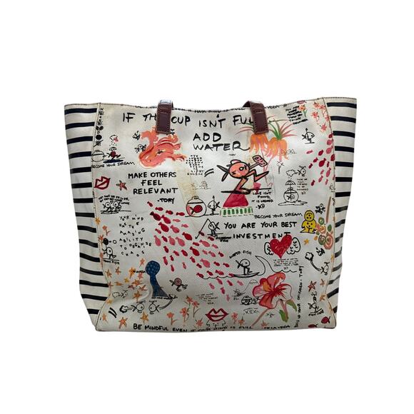 Tory Burch Limited Edition De La Vega Tote Bag Rare Graphic Art Quote Leather - Picture 3 of 12